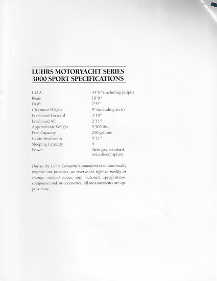 Luhrs 3000 Specification Brochure