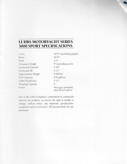 Luhrs 3000 Specification Brochure