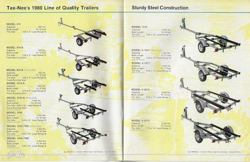 Tee Nee 1980 Boat Trailer Brochure