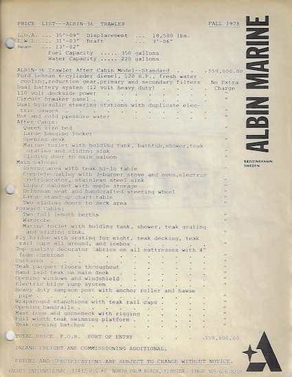 Albin 36 Trawler Brochure