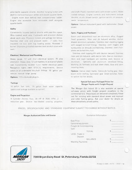 Morgan 33 Out Island Brochure