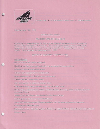 Morgan 28 Out Island Brochure Package