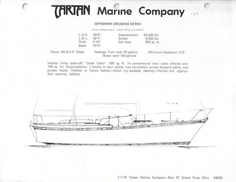 Tartan 40 Offshore Cruising Ketch Specification Brochure