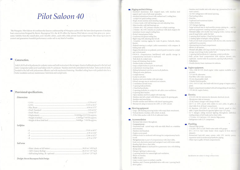 Wauquiez 40 Pilot Saloon Specification Brochure