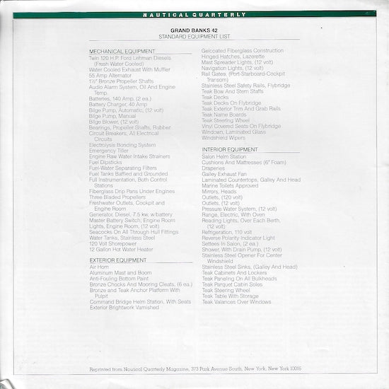 Grand Banks 42 Nautical Quarterly Magazine Reprint Brochure