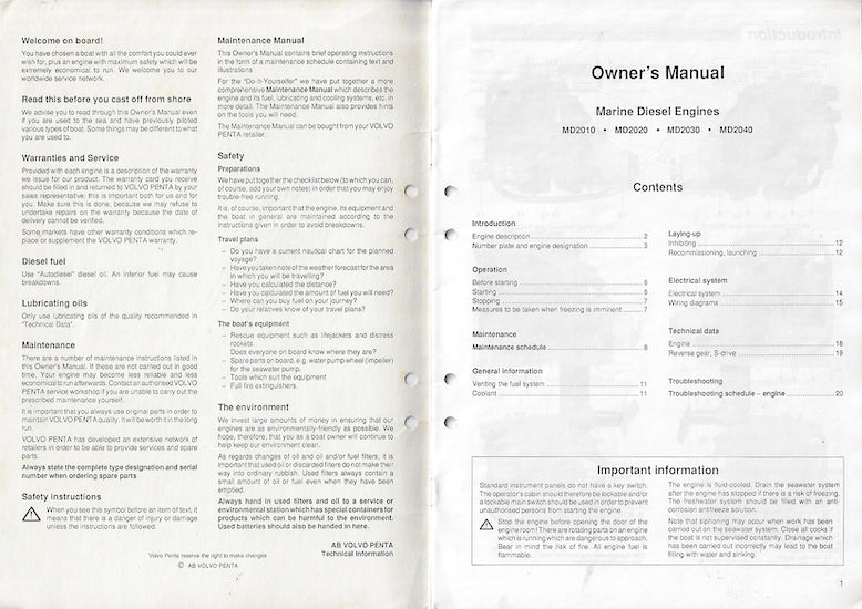 Volvo Inboard Marine Diesel Owner's Manual