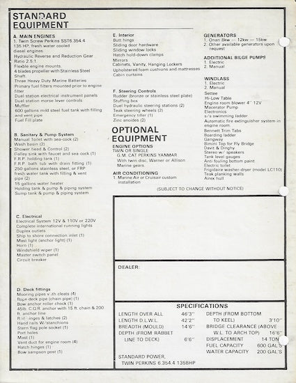 Baymar 46 Sedan Performance Trawler Specification Brochure