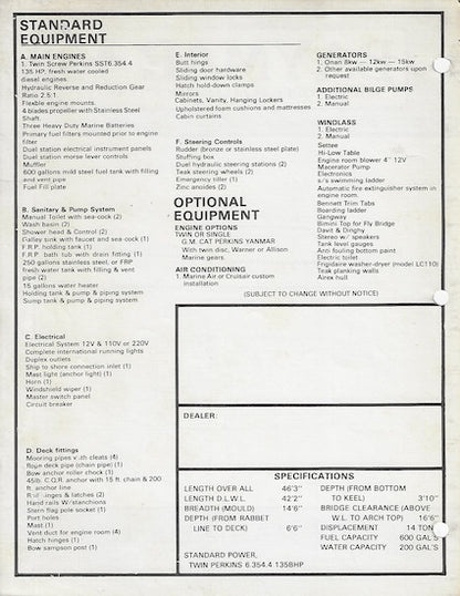 Baymar 46 Sedan Performance Trawler Specification Brochure