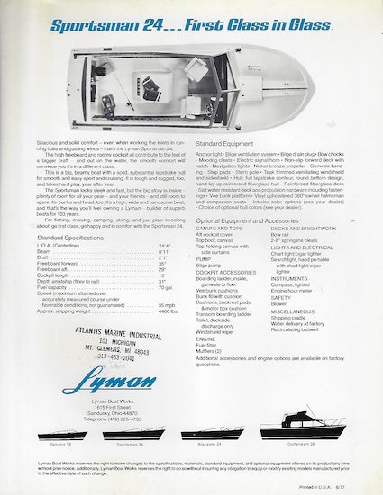 Lyman Sportsman 24 Brochure