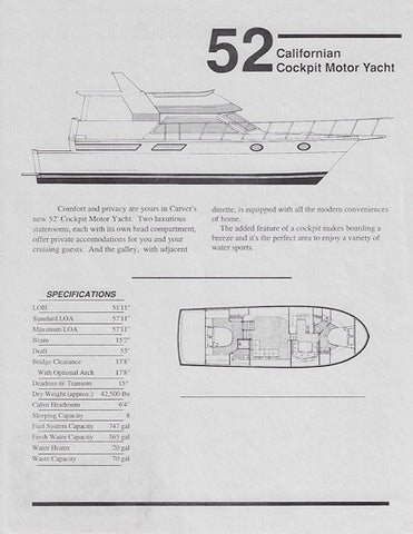 Carver Californian 52 Cockpit Motor Yacht Specification Brochure