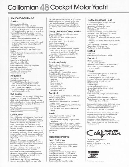 Carver Californian 48 Cockpit Motor Yacht Specification Brochure