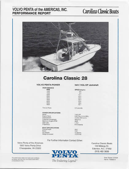 Carolina Classic 28 Volvo Penta Brochure