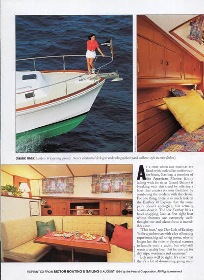Grand Banks Eastbay 38 Motorboating & Sailing Magazine Reprint Brochure