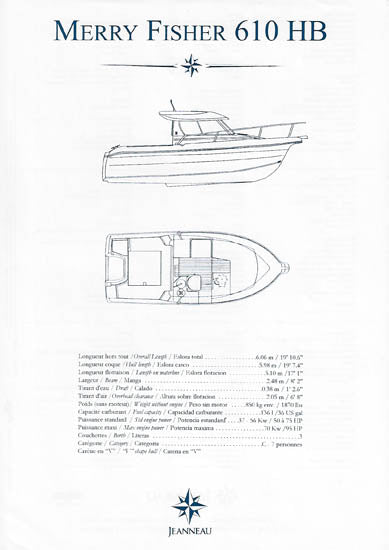 Jeanneau Merry Fisher 610HB Specification Brochure