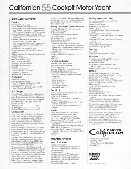Carver Californian 55 Cockpit Motor Yacht Specification Brochure