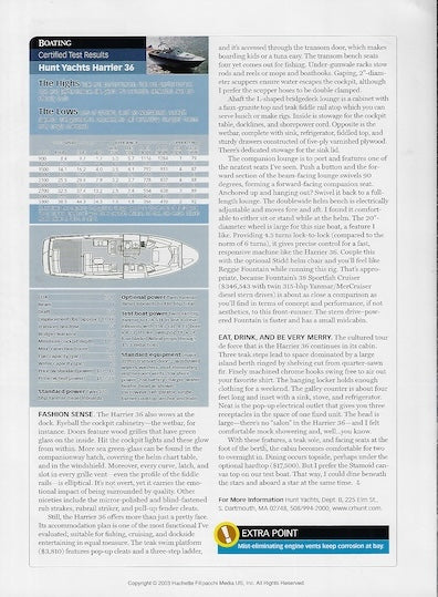 Hunt 36 Boating Magazine Reprint Brochure