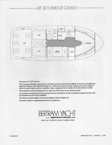 Bertram 28 III Flybridge Cruiser Specification Brochure
