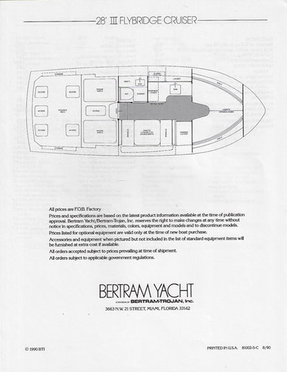 Bertram 28 III Flybridge Cruiser Specification Brochure