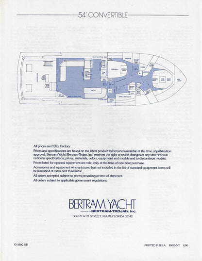 Bertram 54 Convertible Classic Specification Brochure