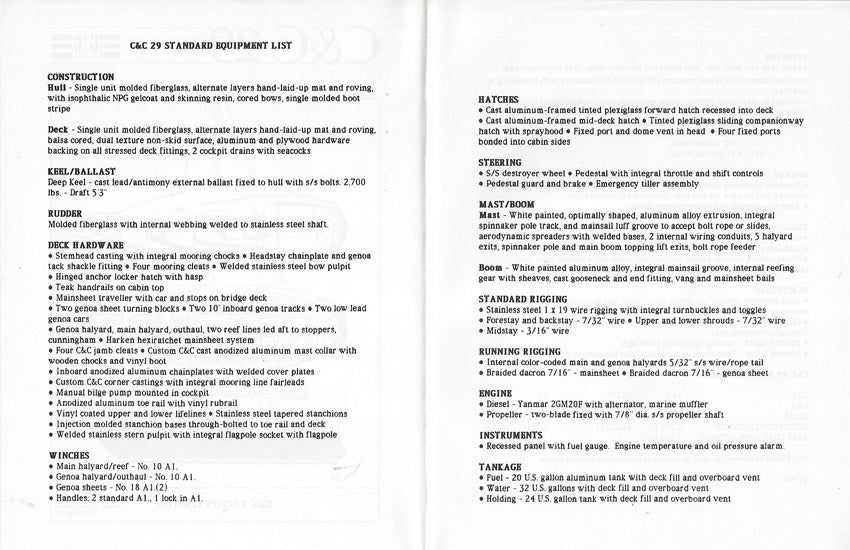 C&C 29 Specification Brochure