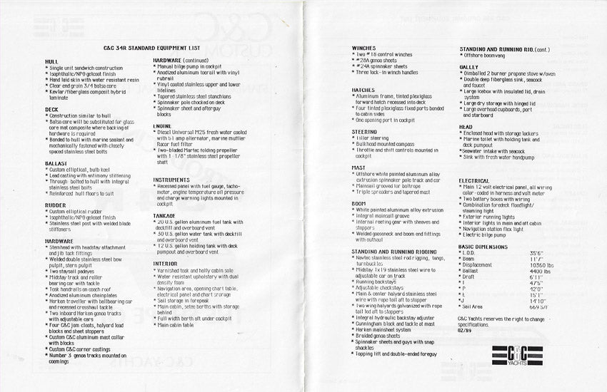 C&C 34R Specification Brochure / Launch Package