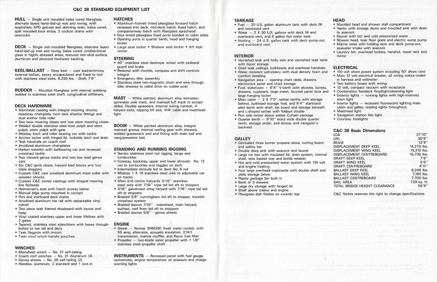 C&C 38 Specification Brochure