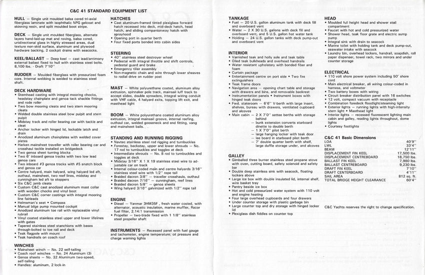 C&C 41 Specification Brochure