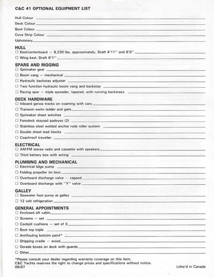 C&C 41 Specification Brochure