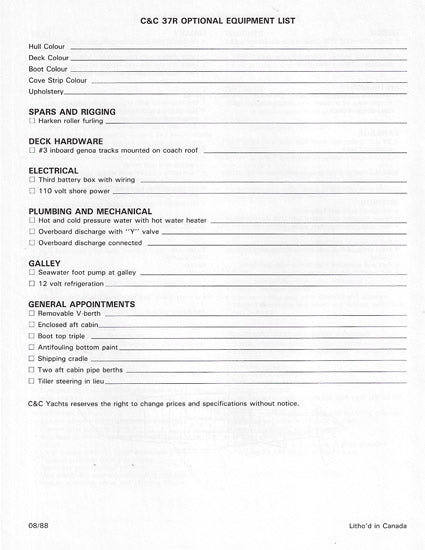 C&C 37R Specification Brochure