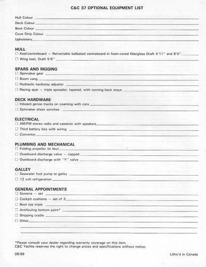 C&C 37 Specification Brochure