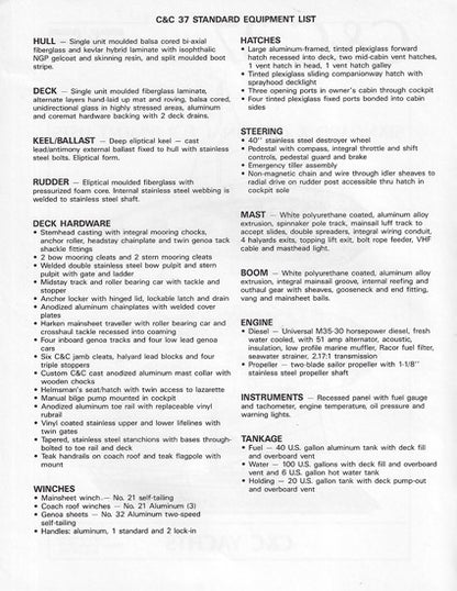 C&C 37 Specification Brochure