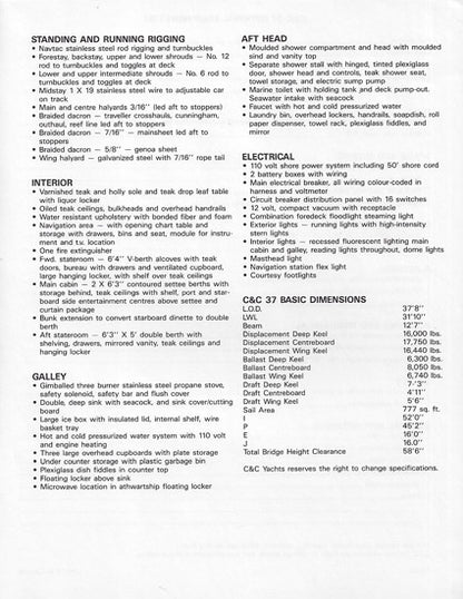 C&C 37 Specification Brochure