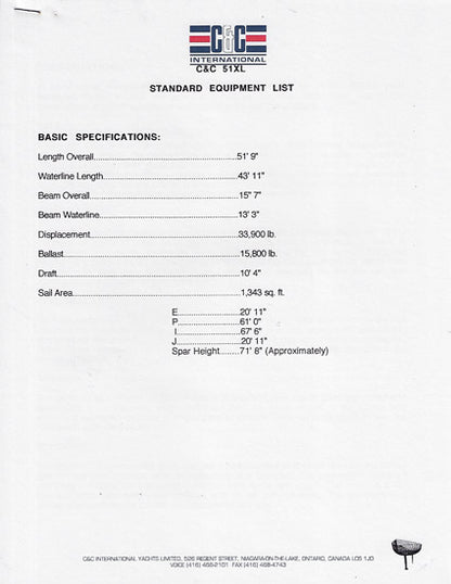 C&C 51XL Specification & Line Drawing Package