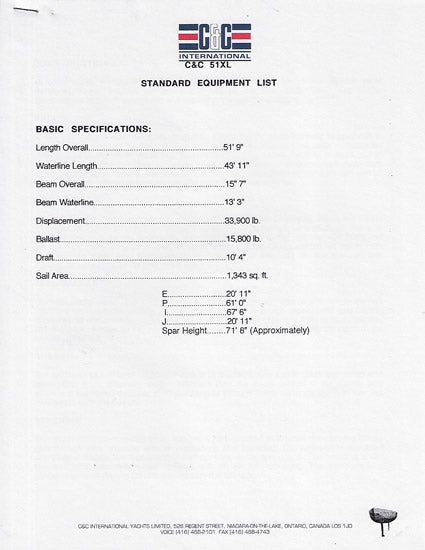 C&C 51XL Specification & Line Drawing Package
