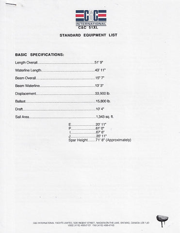 C&C 51XL Specification & Line Drawing Package