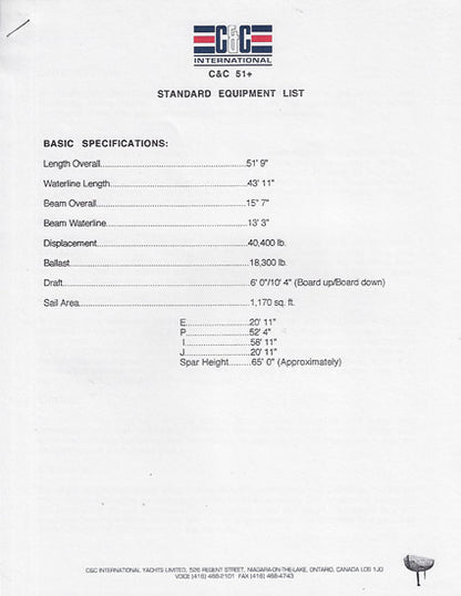 C&C 51+ Specification & Line Drawing Package