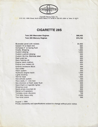 Cigarette 28 Specification Brochure
