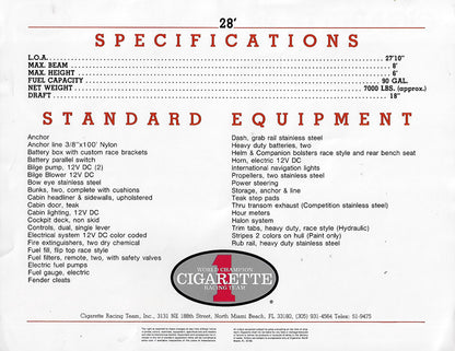 Cigarette 28 Specification Brochure