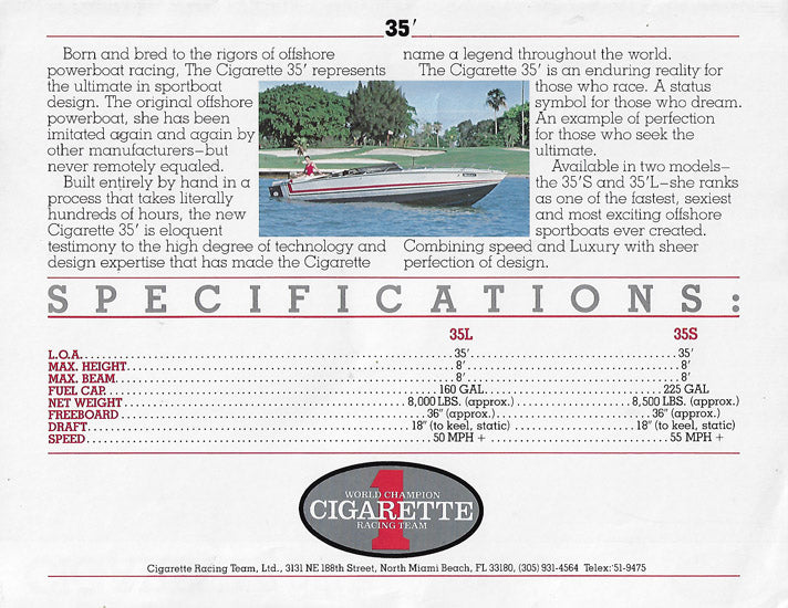 Cigarette 35 Specification Brochure
