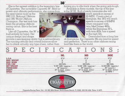 Cigarette 38 Specification Brochure