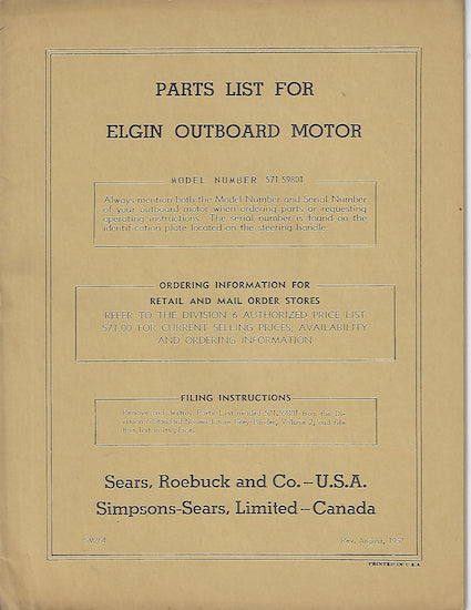 Elgin Outboard Parts List