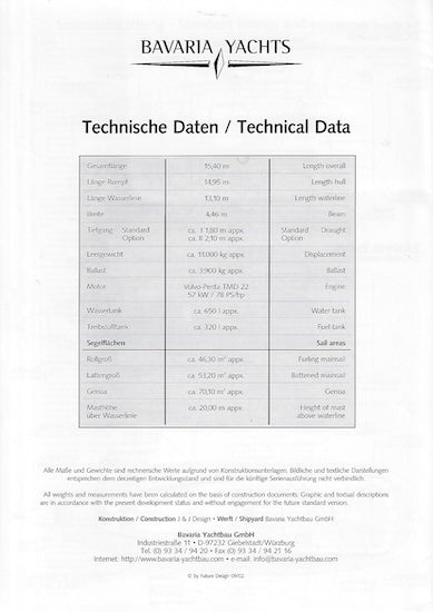 Bavaria 49 Specification Brochure