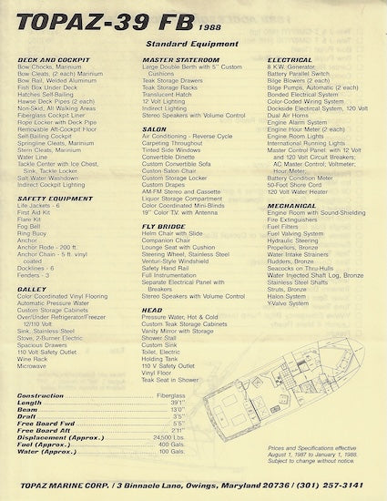 Topaz 39 Flybridge Brochure