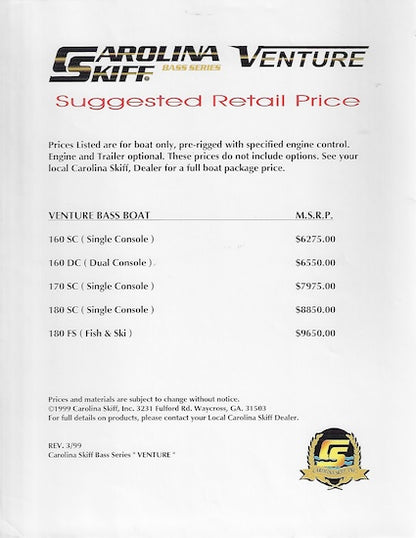 Carolina Skiff 1999 Venture Bass Brochure