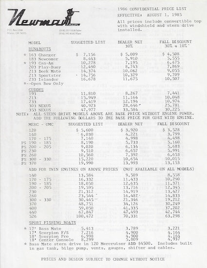 Newman 1986 Brochure