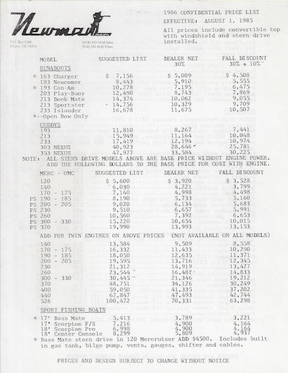 Newman 1986 Brochure