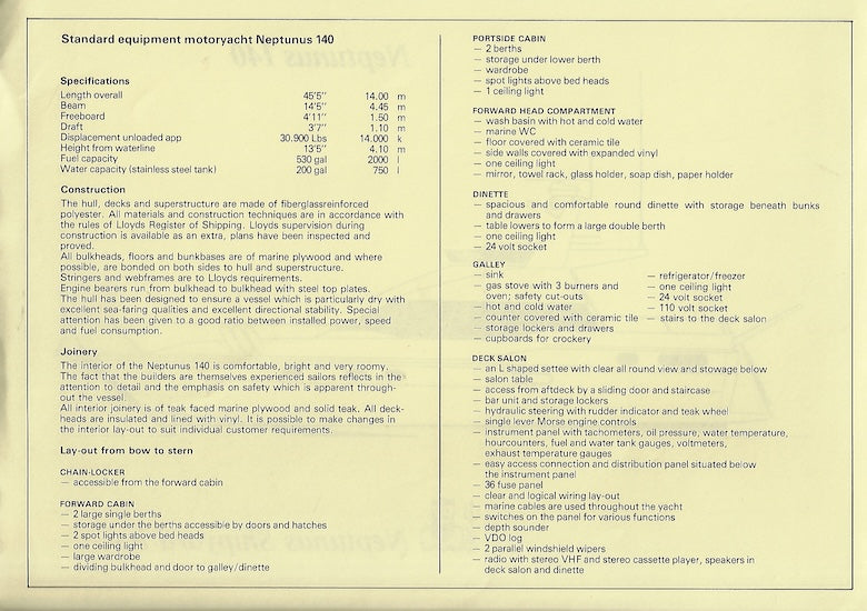 Neptunus 140 Specification Sheet