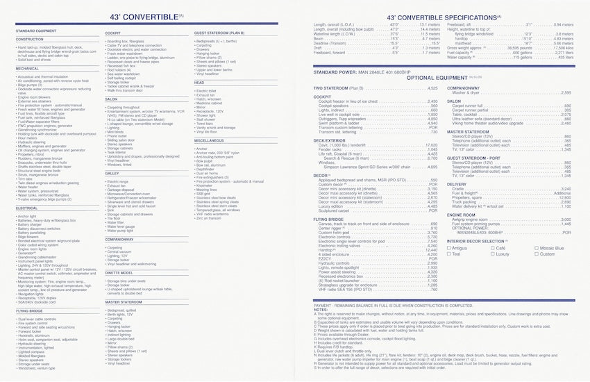 Viking 43 Convertible Specification Brochure