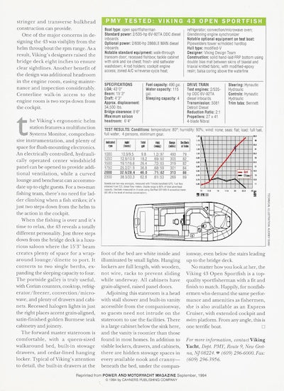 Viking 43 Sport Fish Power & Motoryacht Magazine Reprint Brochure