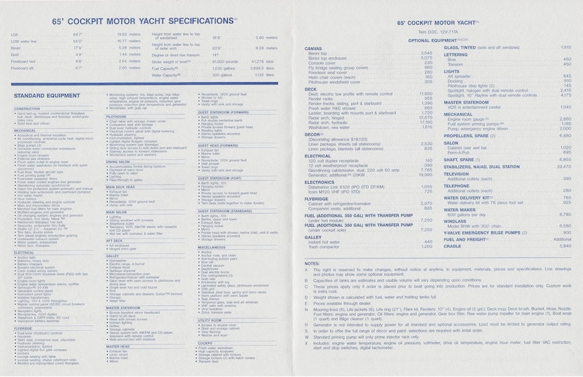 Viking 65 Cockpit Motor Yacht Specification Brochure